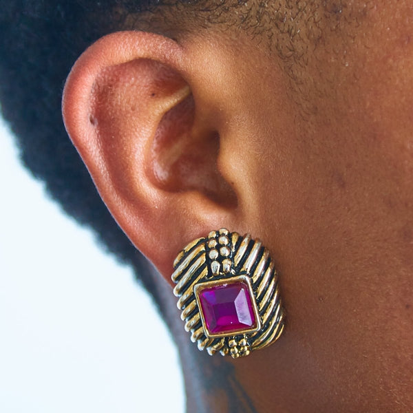 Vintage Purple Rhinestone Deco Earrings - Admiral Row
