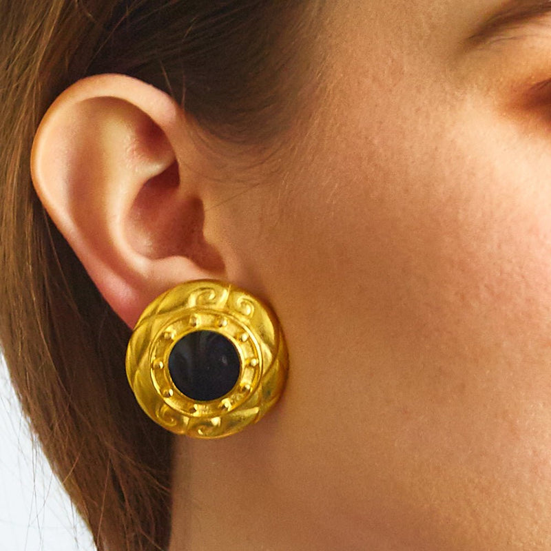 Vintage Round Black and Gold Earrings - Admiral Row