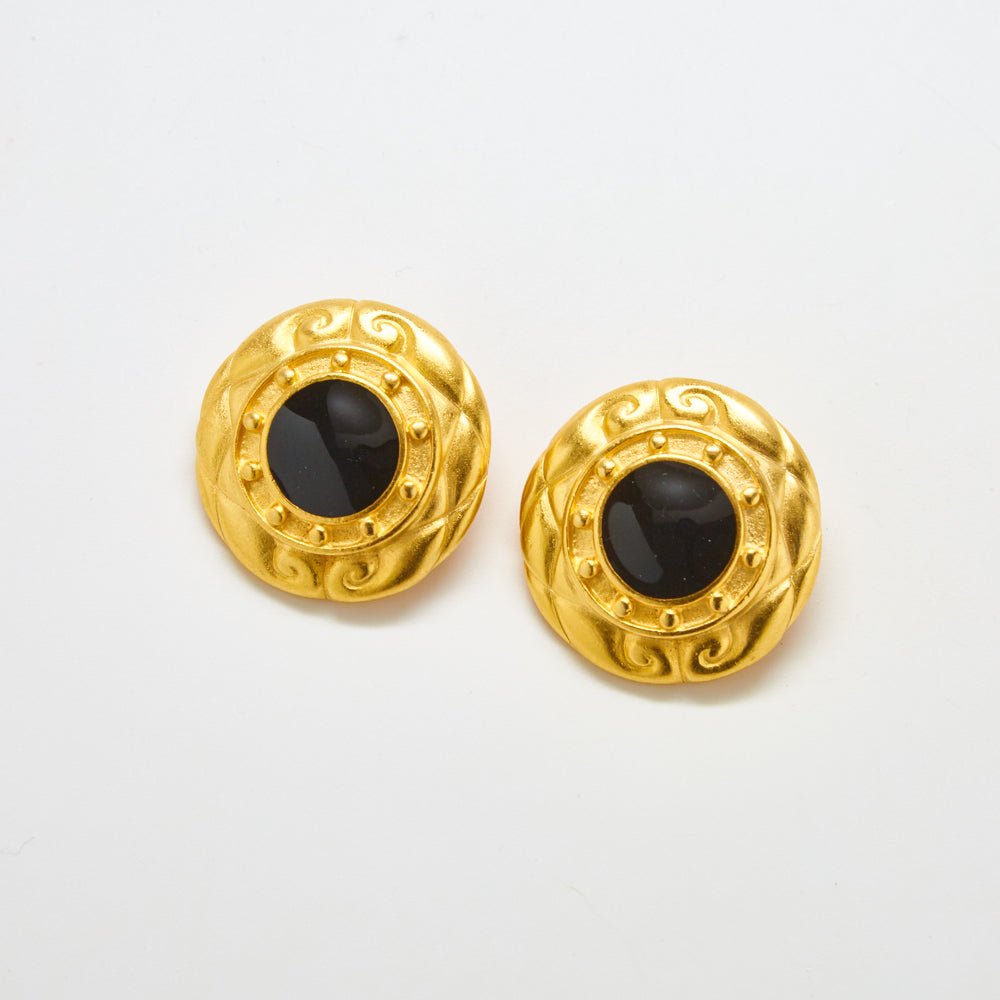 Vintage Round Black and Gold Earrings - Admiral Row