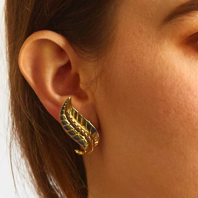 Vintage Sarah Coventry Gold Leaf Ear Climbers - Admiral Row