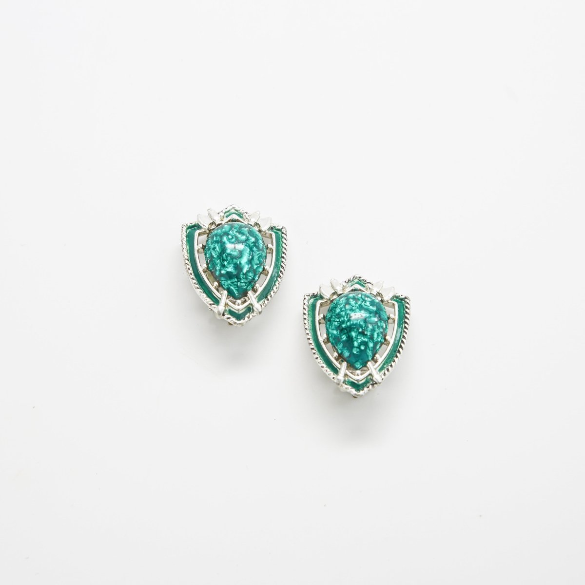 Vintage Silver and Green Shield Earrings - Admiral Row