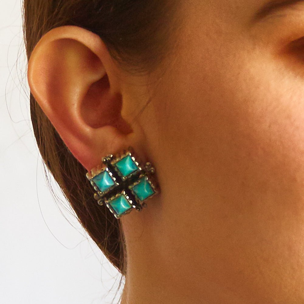 Vintage Silver and Turquoise Diamond Earrings - Admiral Row