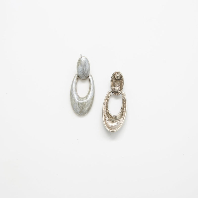 Vintage Silver Enamel Oval Drop Earrings - Admiral Row