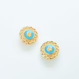 Vintage St. John Knits Teal and Gold Medallion Earrings - Admiral Row