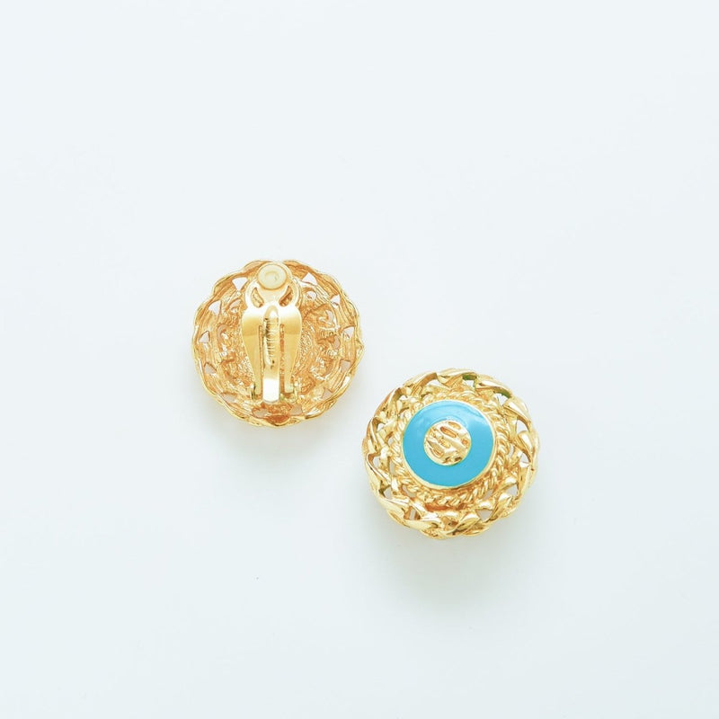 Vintage St. John Knits Teal and Gold Medallion Earrings - Admiral Row