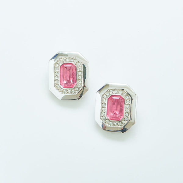 Vintage Swarovski Silver and Pink Earrings - Admiral Row