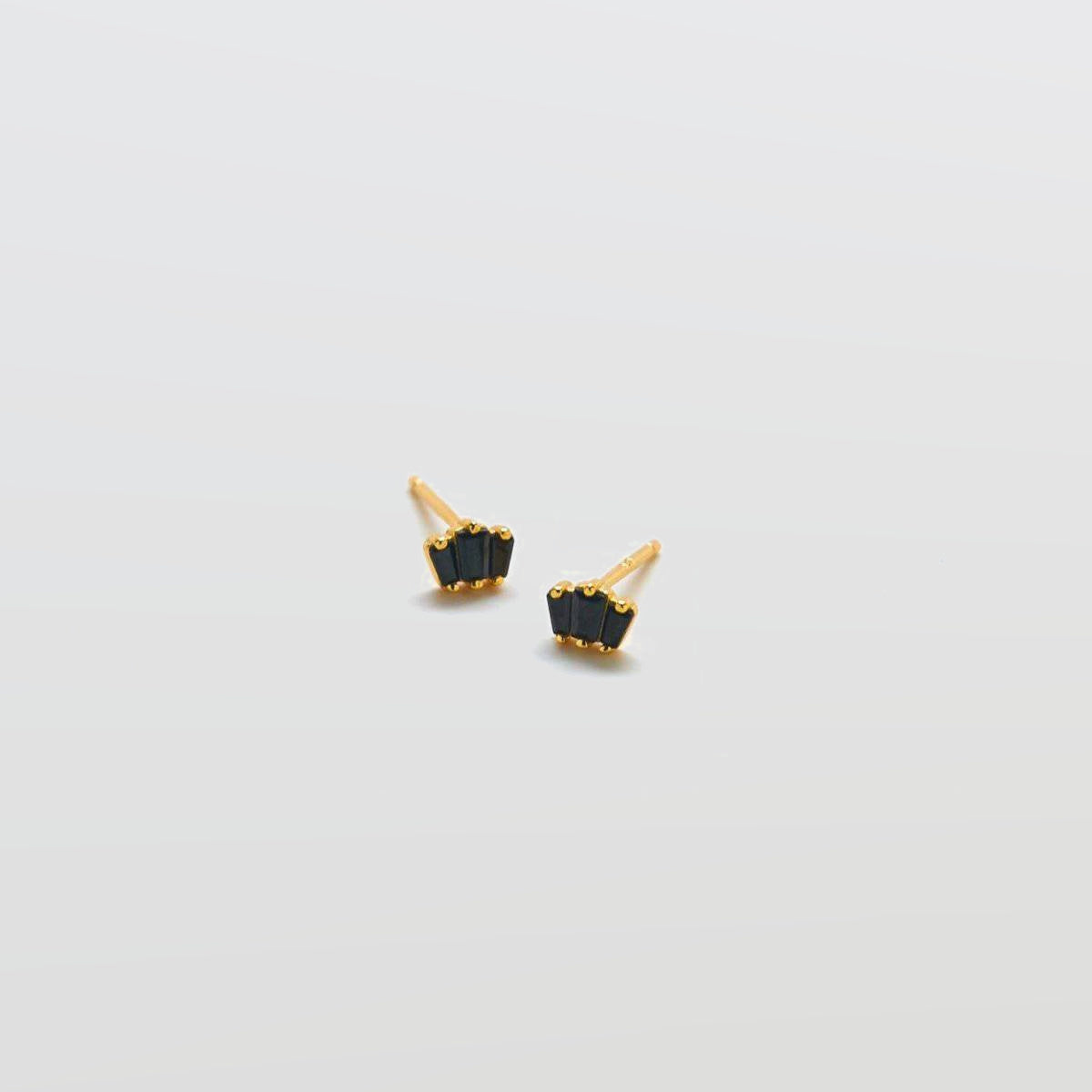 Black Trio Baguette Gold Studs - Admiral Row
