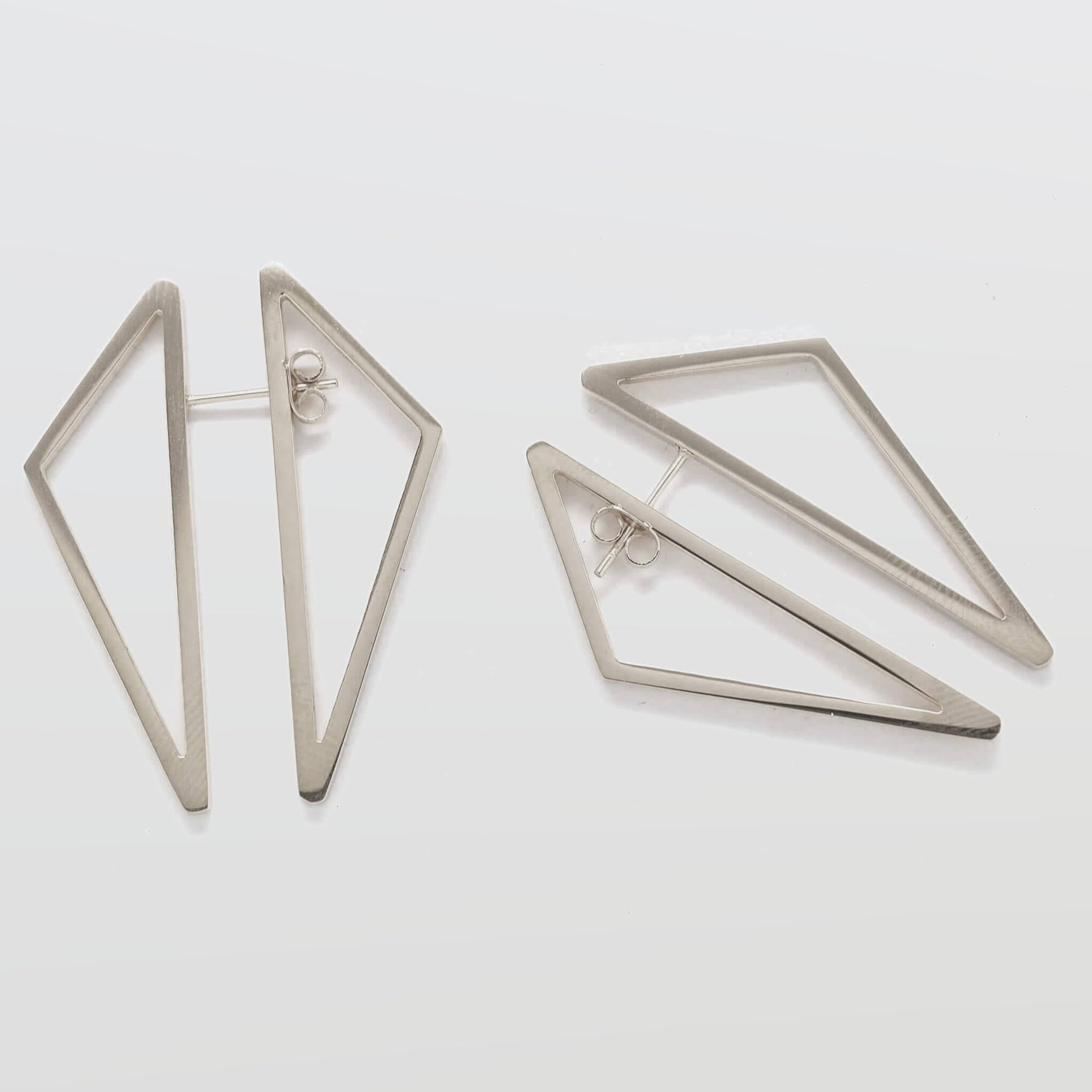 Double-Sided Silver Geometric Triangle Earrings - Admiral Row