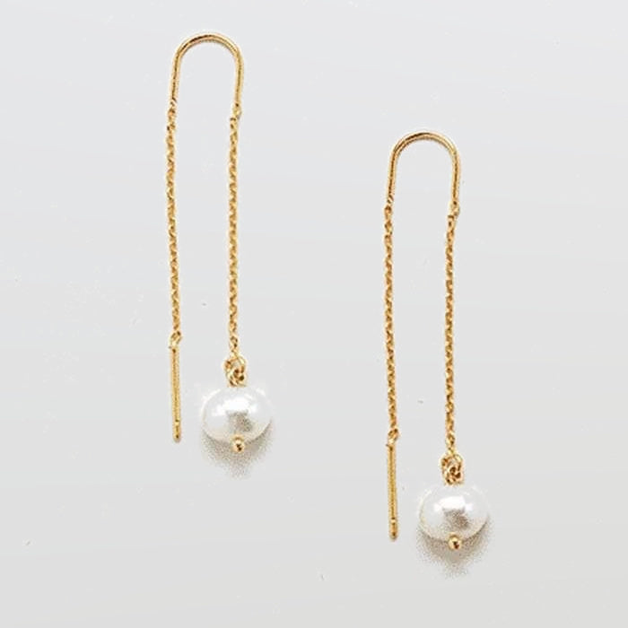 Gold Pearl Threader Drop Earrings - Admiral Row