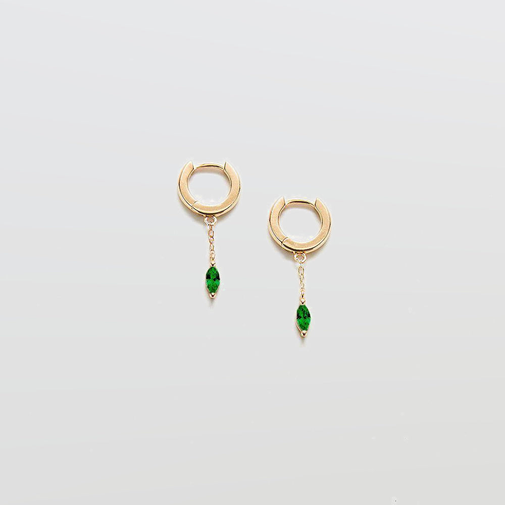 Green CZ Short Chain Huggie Earrings - Admiral Row