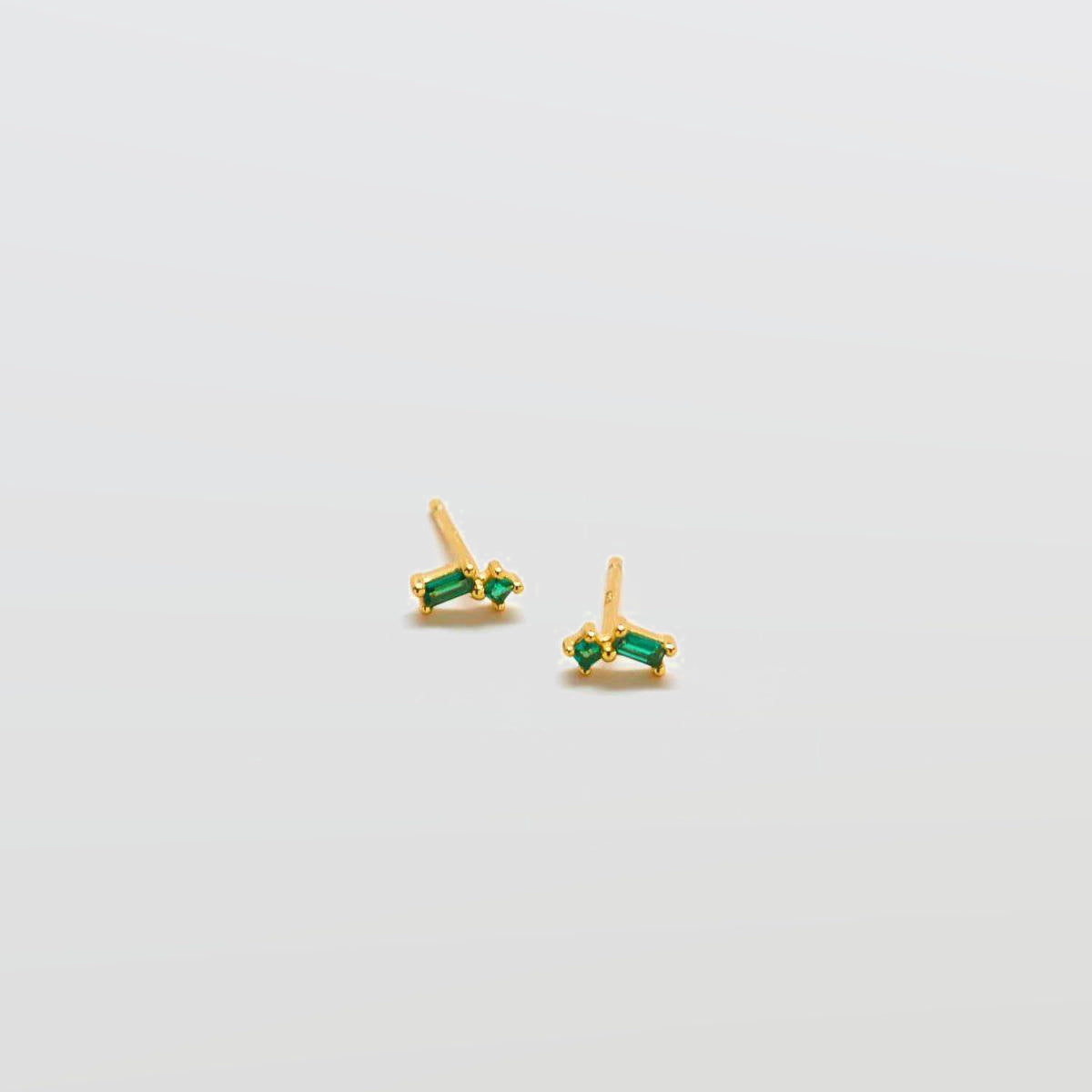 Green Geo Baguette Gold Studs - Admiral Row