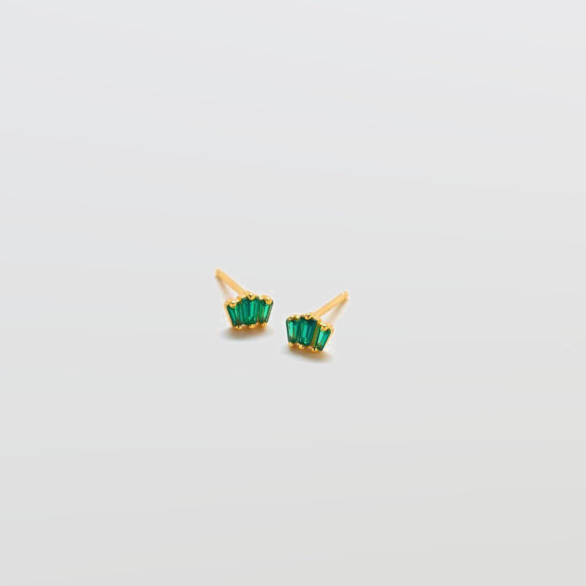 Green Trio Baguette Gold Studs - Admiral Row
