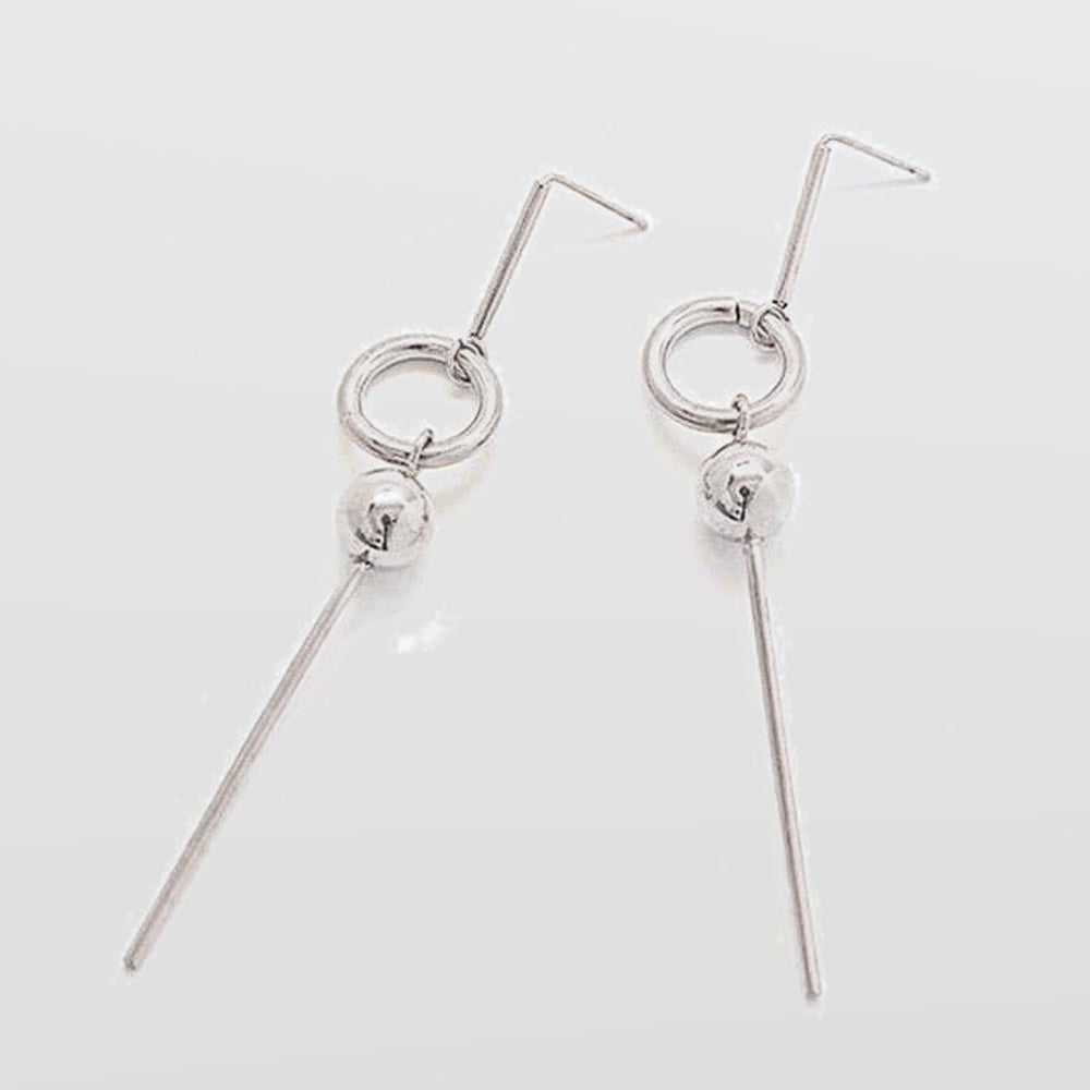 Silver Geometric Circle Drop Earrings