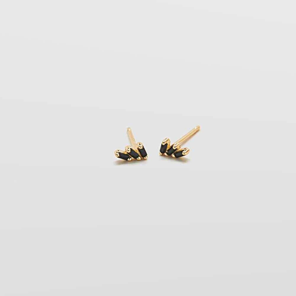 Black Triple Baguette Gold Studs - Admiral Row