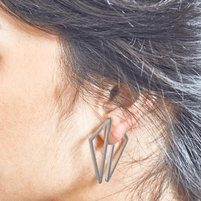 Double-Sided Silver Geometric Triangle Earrings - Admiral Row
