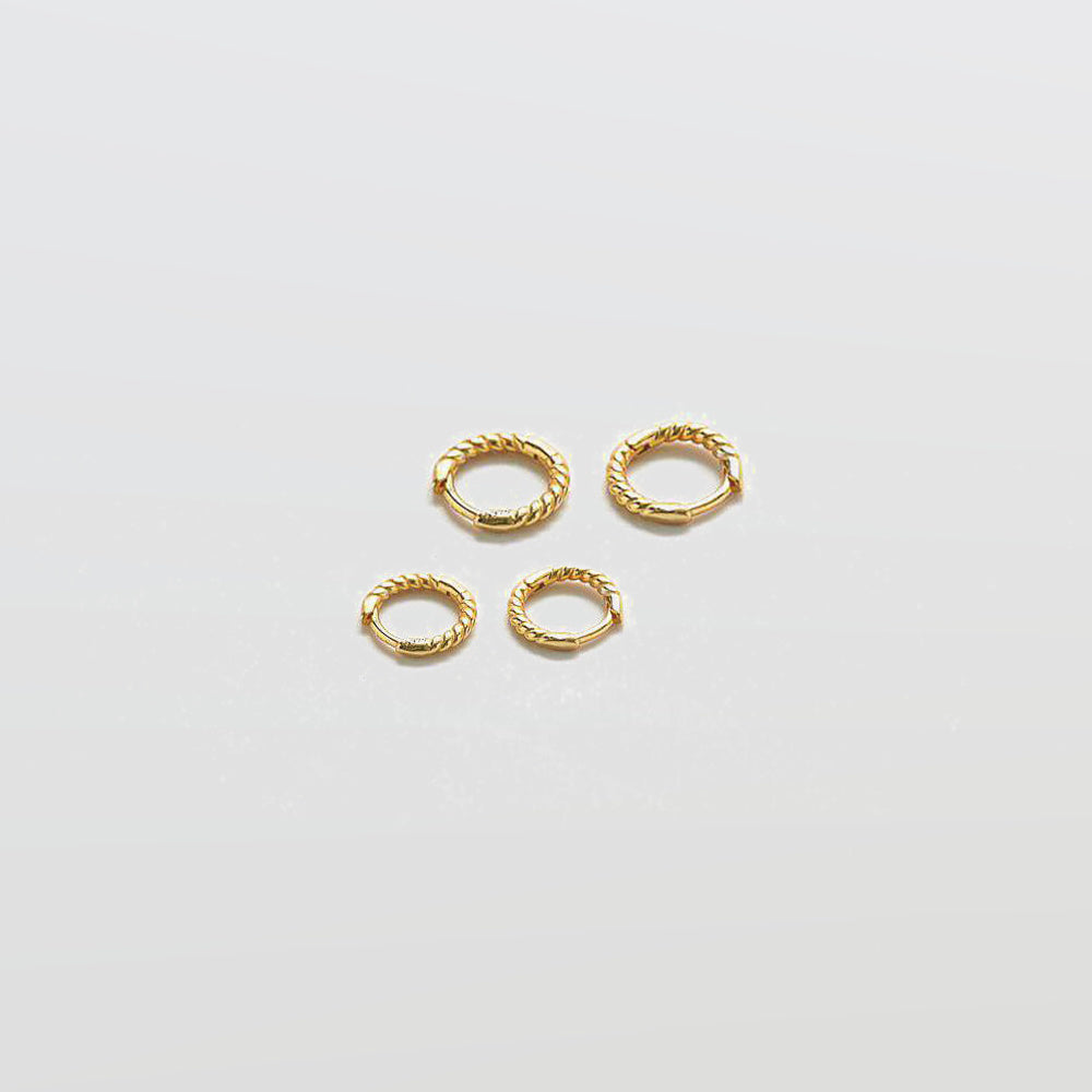 Mini 6mm + 8mm Gold Rope Twist Huggies Earrings