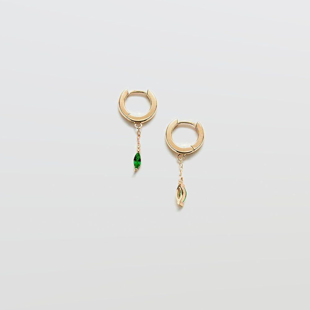 Green CZ Short Chain Huggie Earrings - Admiral Row