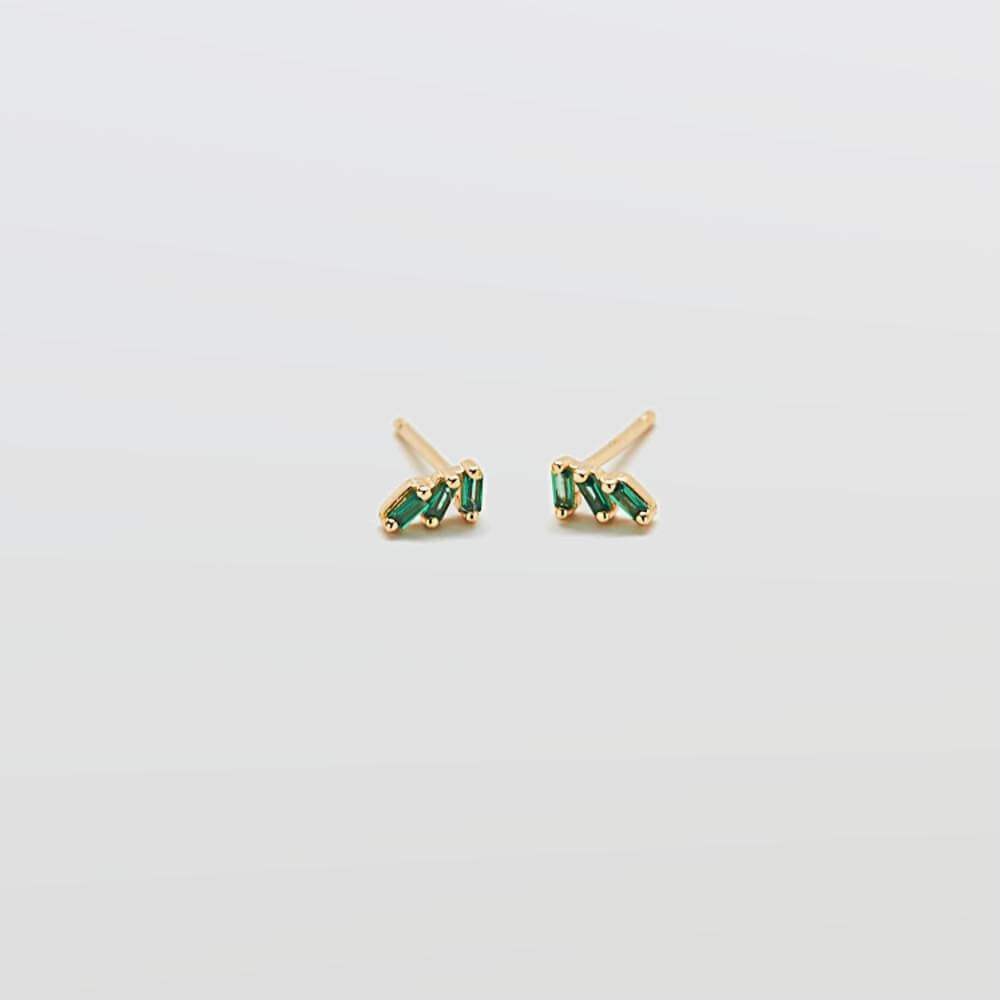 Green Triple Baguette Gold Studs - Admiral Row