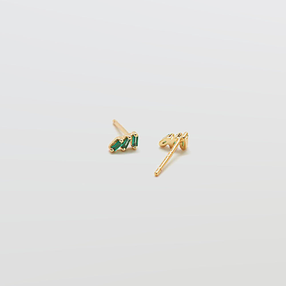 Green Triple Baguette Gold Studs - Admiral Row