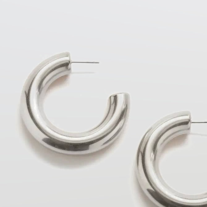 Silver Medium Chunky Hoop Earrings - Admiral Row