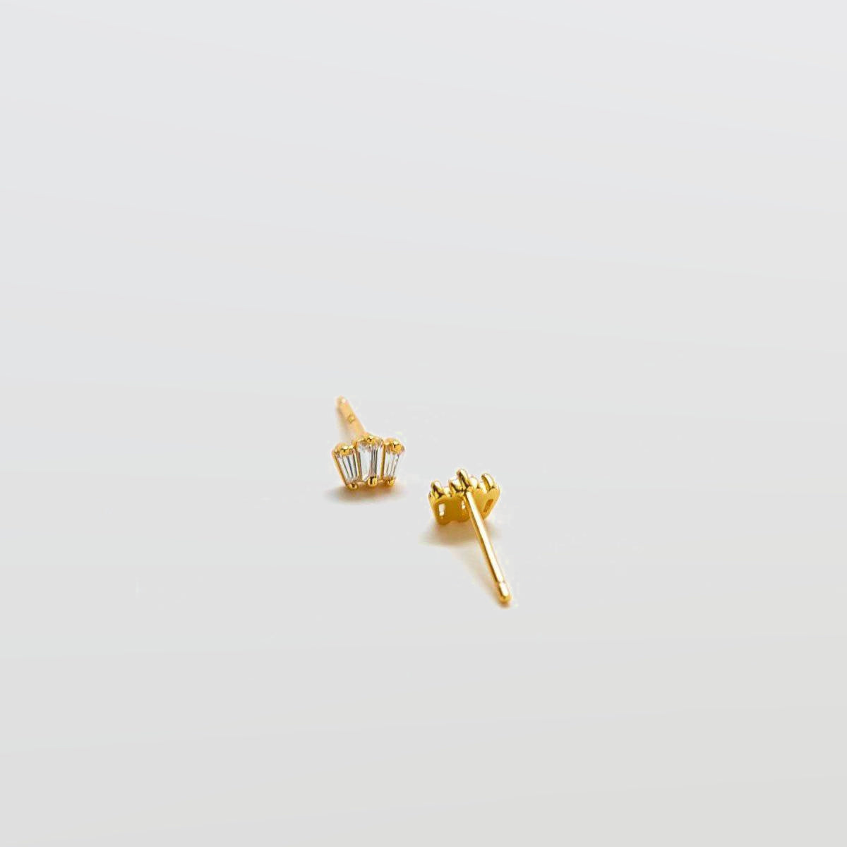 White Trio Baguette Gold Studs - Admiral Row