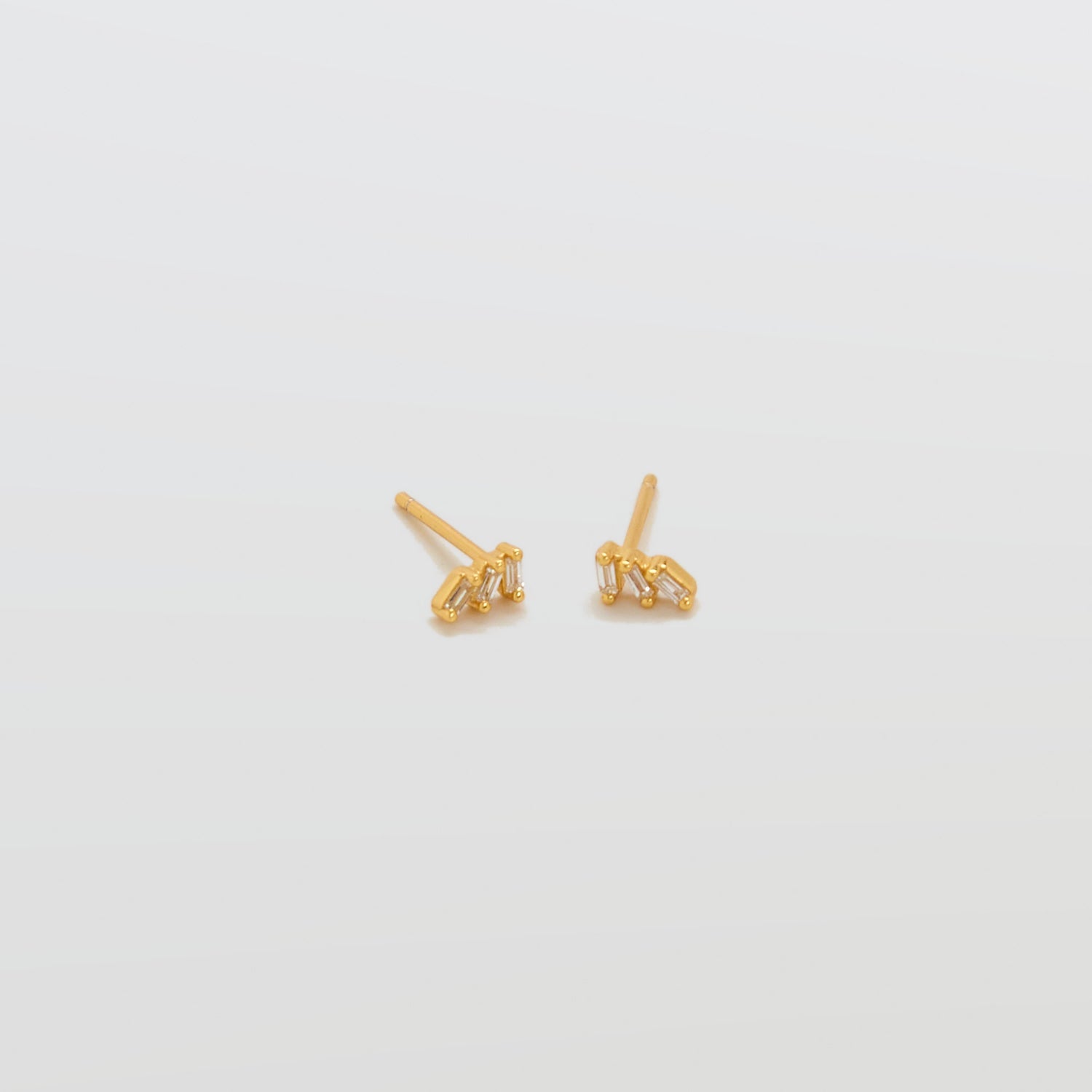 White Triple Baguette Gold Studs - Admiral Row