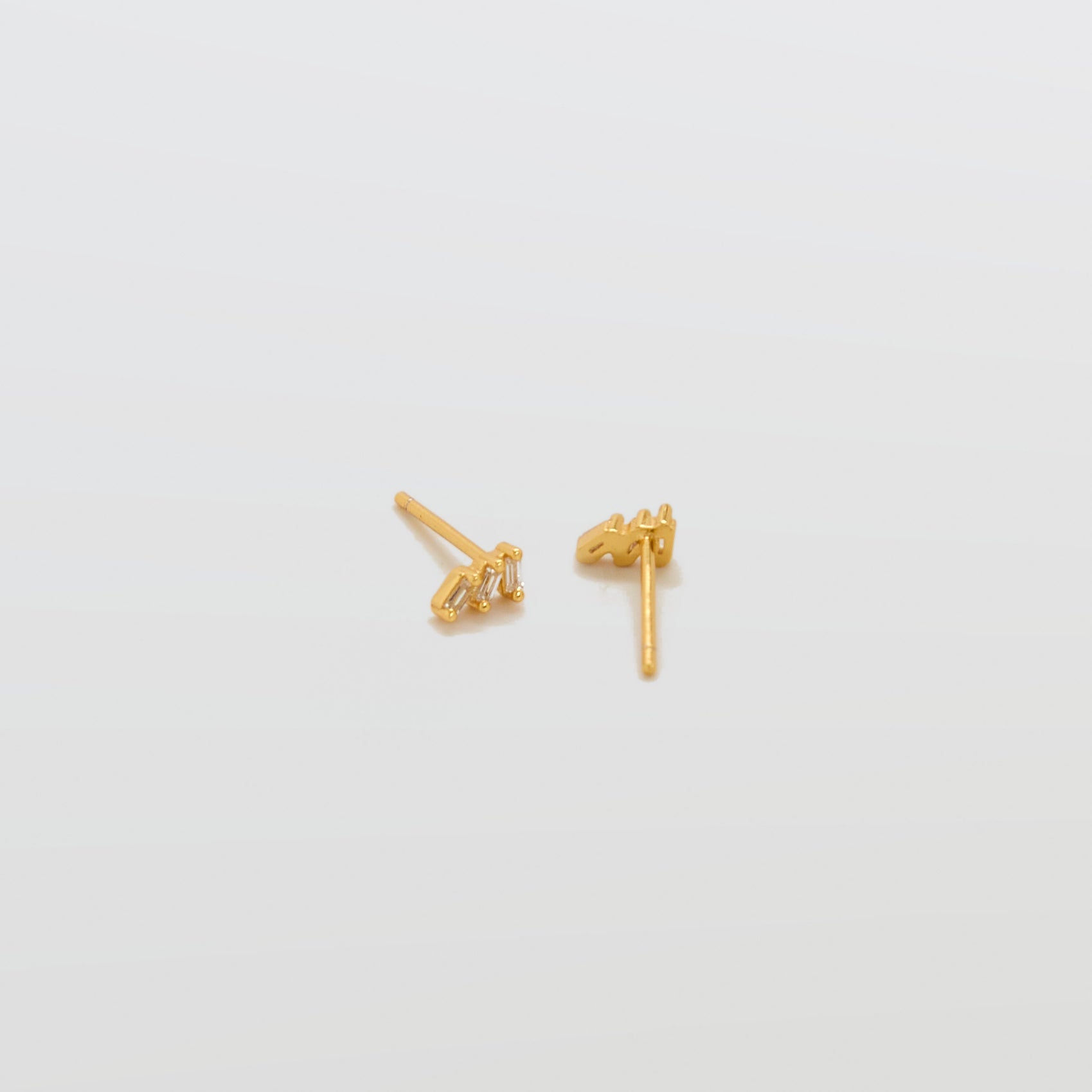 White Triple Baguette Gold Studs - Admiral Row
