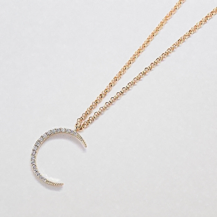 Gold Pave Crescent Moon Necklace - Admiral Row