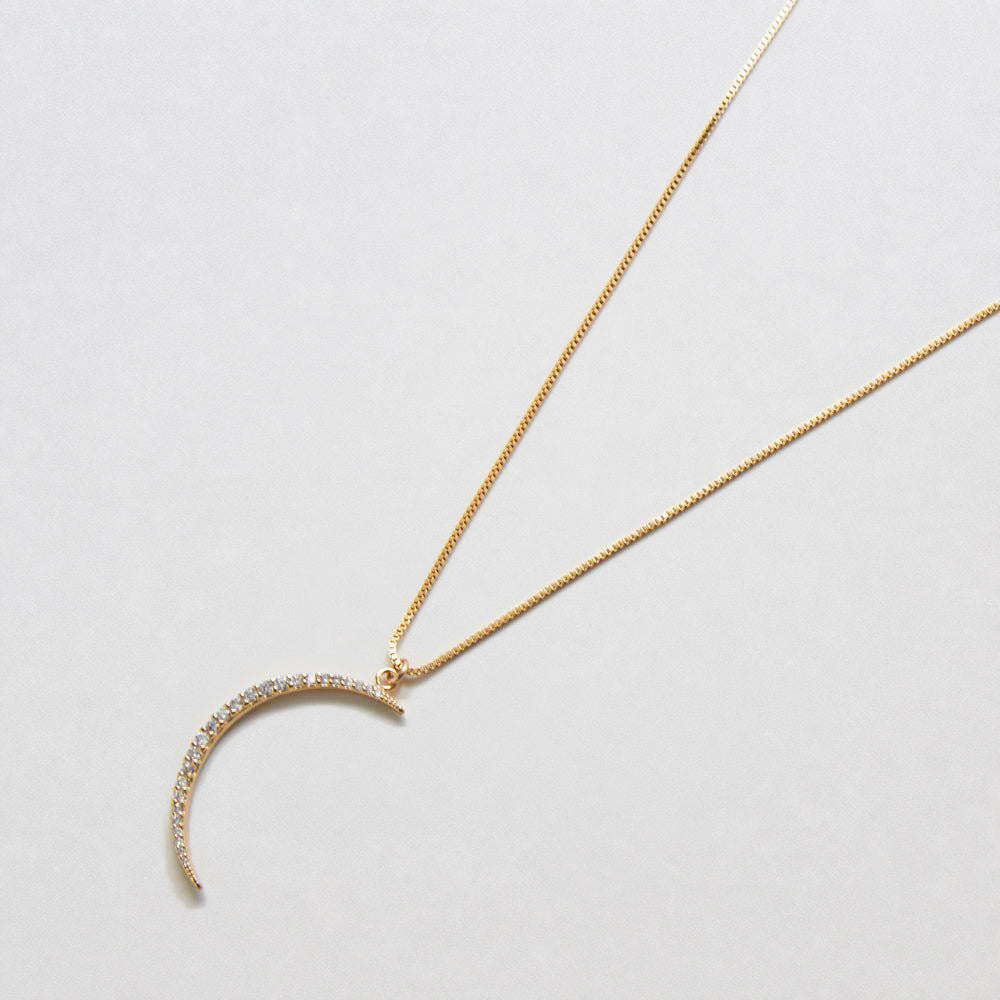 Large Pavé Crescent Moon Necklace - Admiral Row