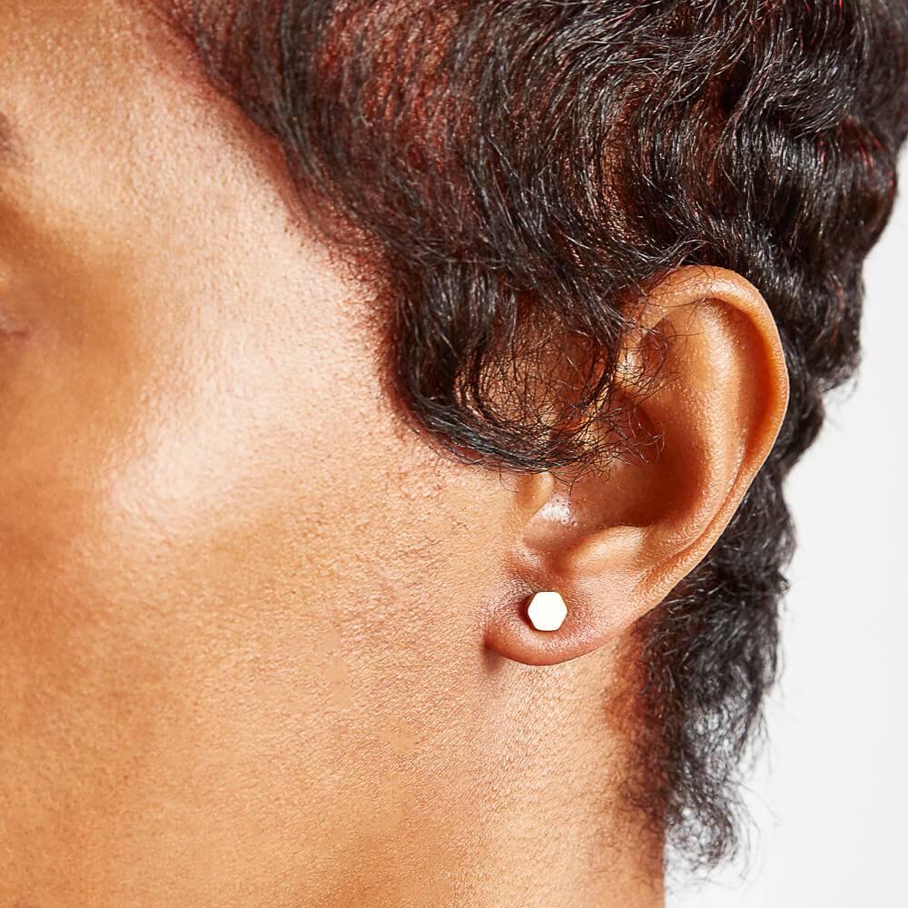 Gold Solid Hexagon Stud Earrings - Imperfect - Admiral Row