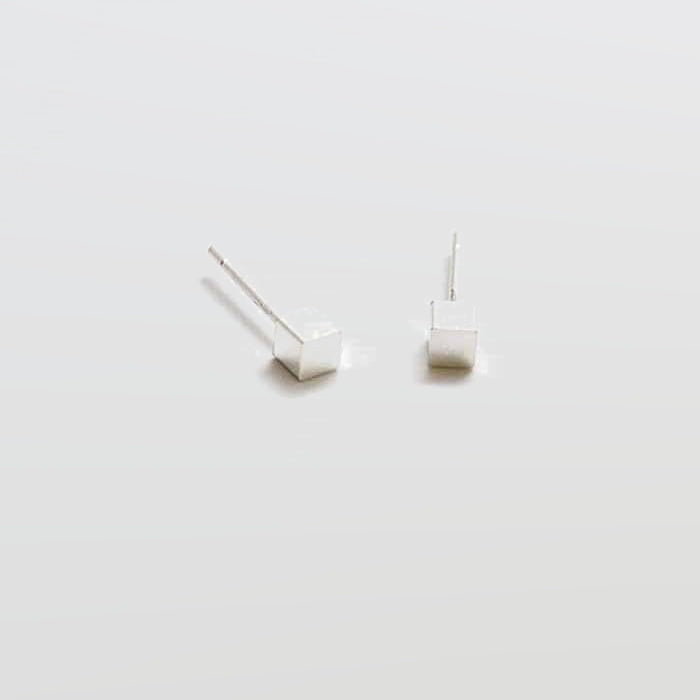 Tiny Silver Cube Square Earrings - Imperfect - Admiral Row