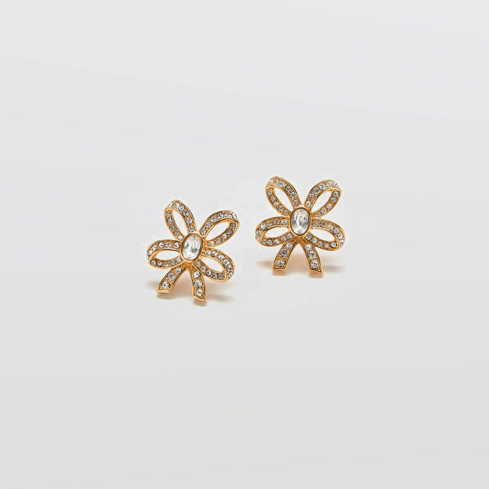Vintage Pavé Gold Bow Earrings - Admiral Row