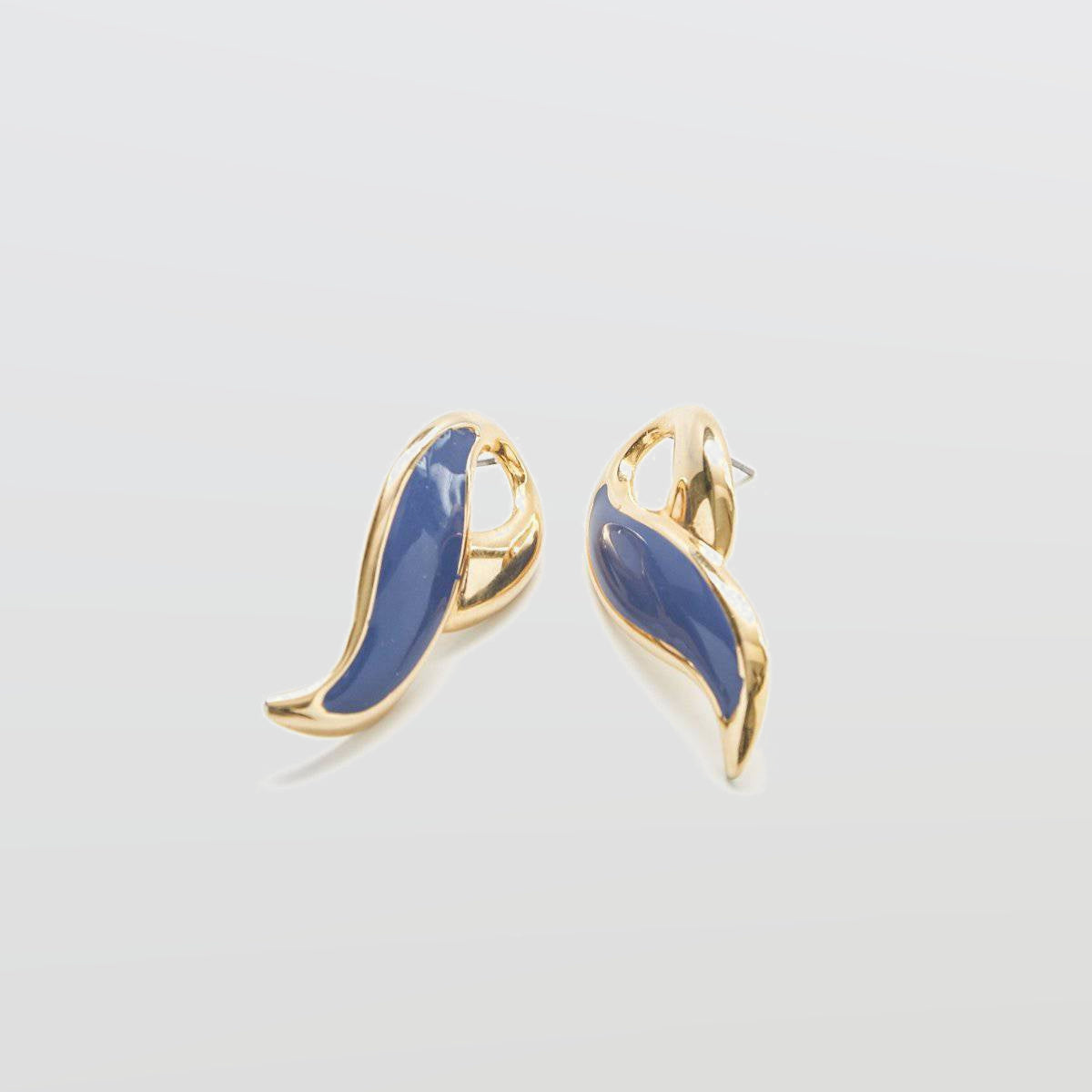 Vintage Blue Enamel Swoop Earrings - Admiral Row