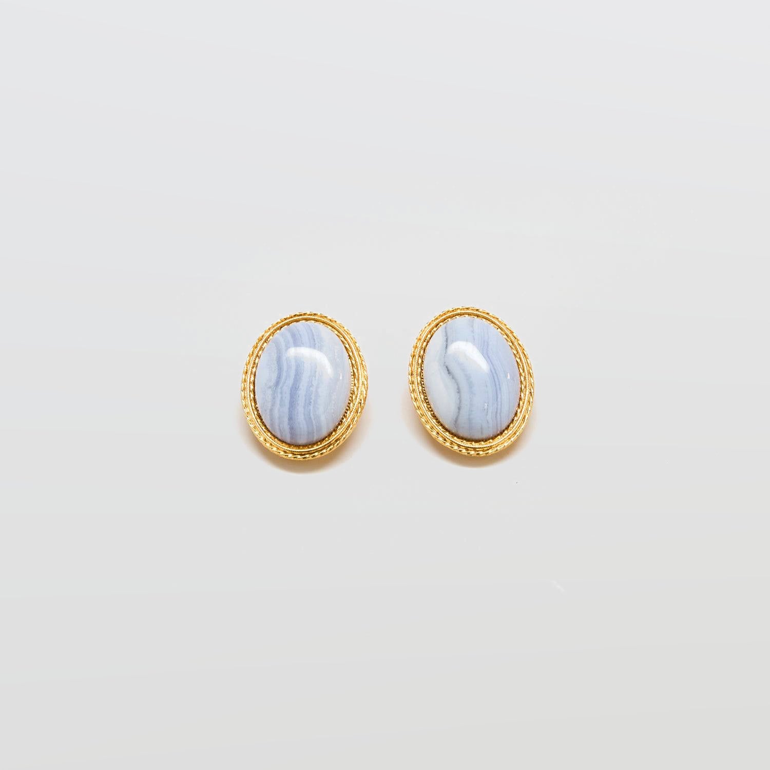 Vintage Blue Lace Agate Cameo Earrings - Admiral Row
