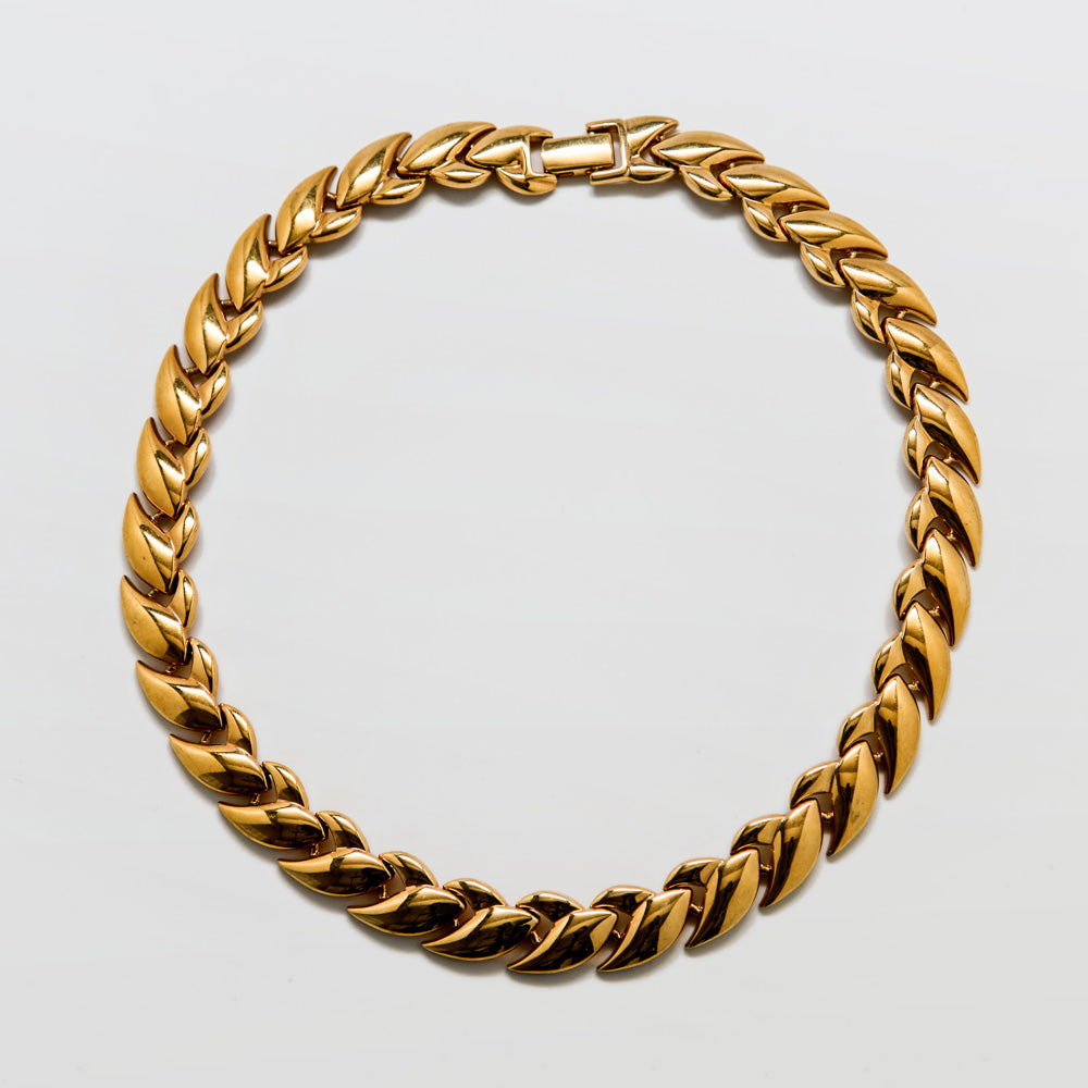 Vintage Gold Dome Leaf Link Statement Chain Necklace - Admiral Row