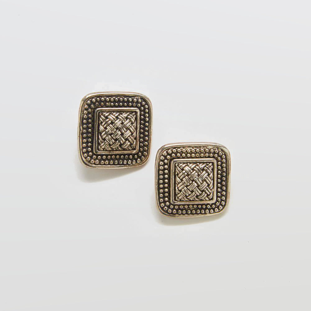 Vintage Silver Patterned Square Earrings - Admiral Row