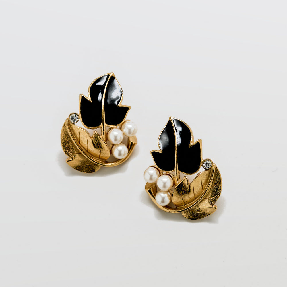 Vintage Trifari Leaf and Pearl Earrings - Admiral Row