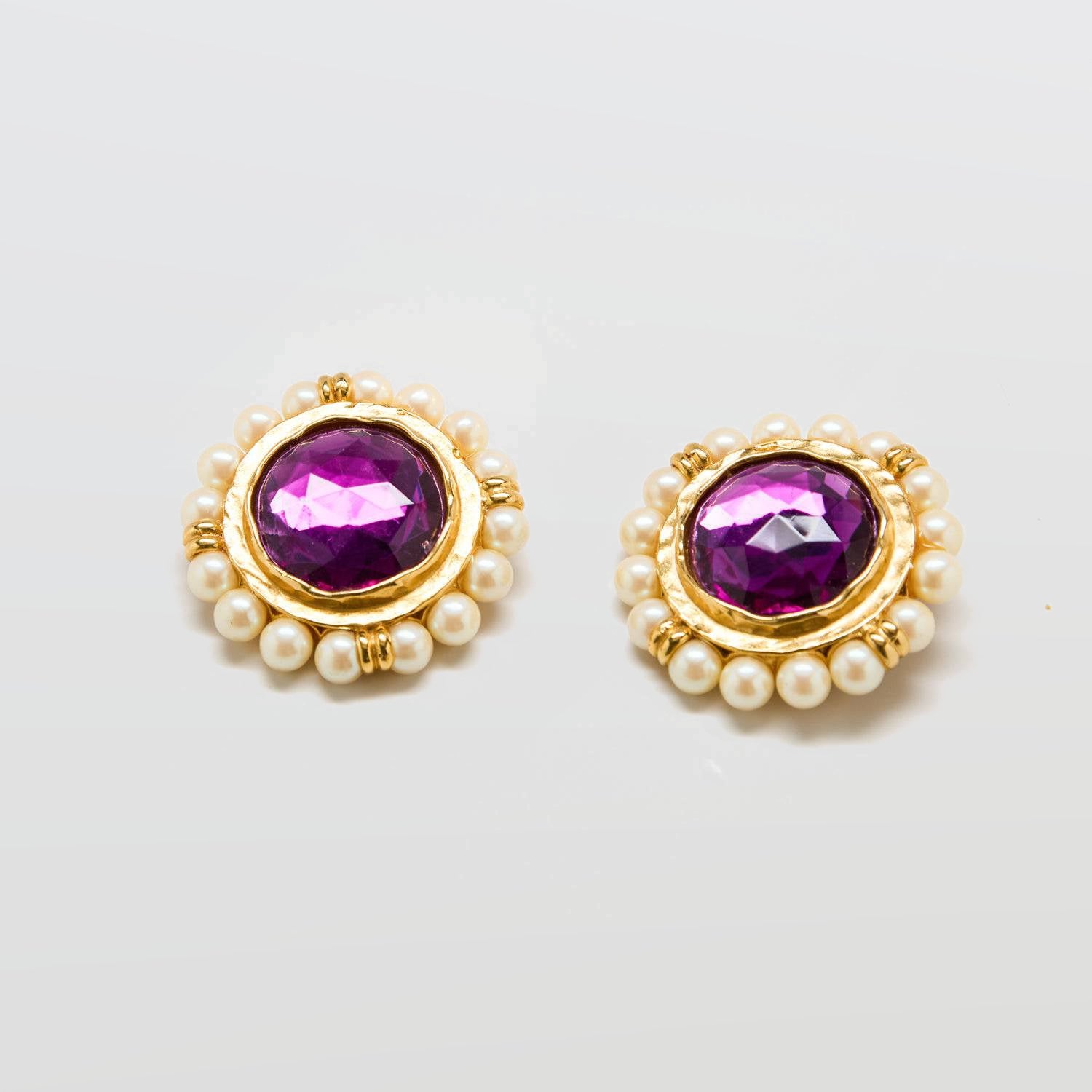 Vintage Blanca Purple Rhinestone and Pearl Earrings - Admiral Row