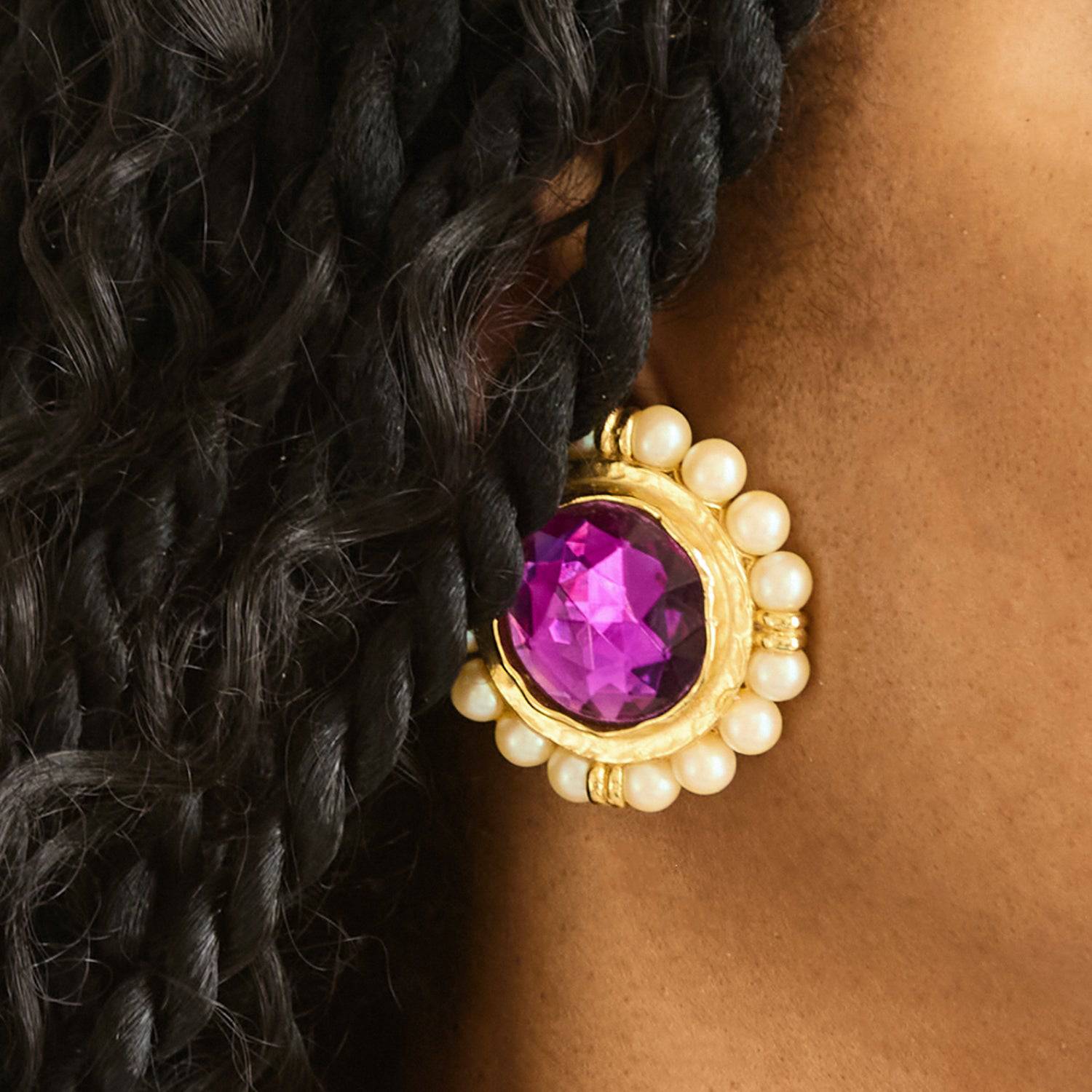 Vintage Blanca Purple Rhinestone and Pearl Earrings - Admiral Row