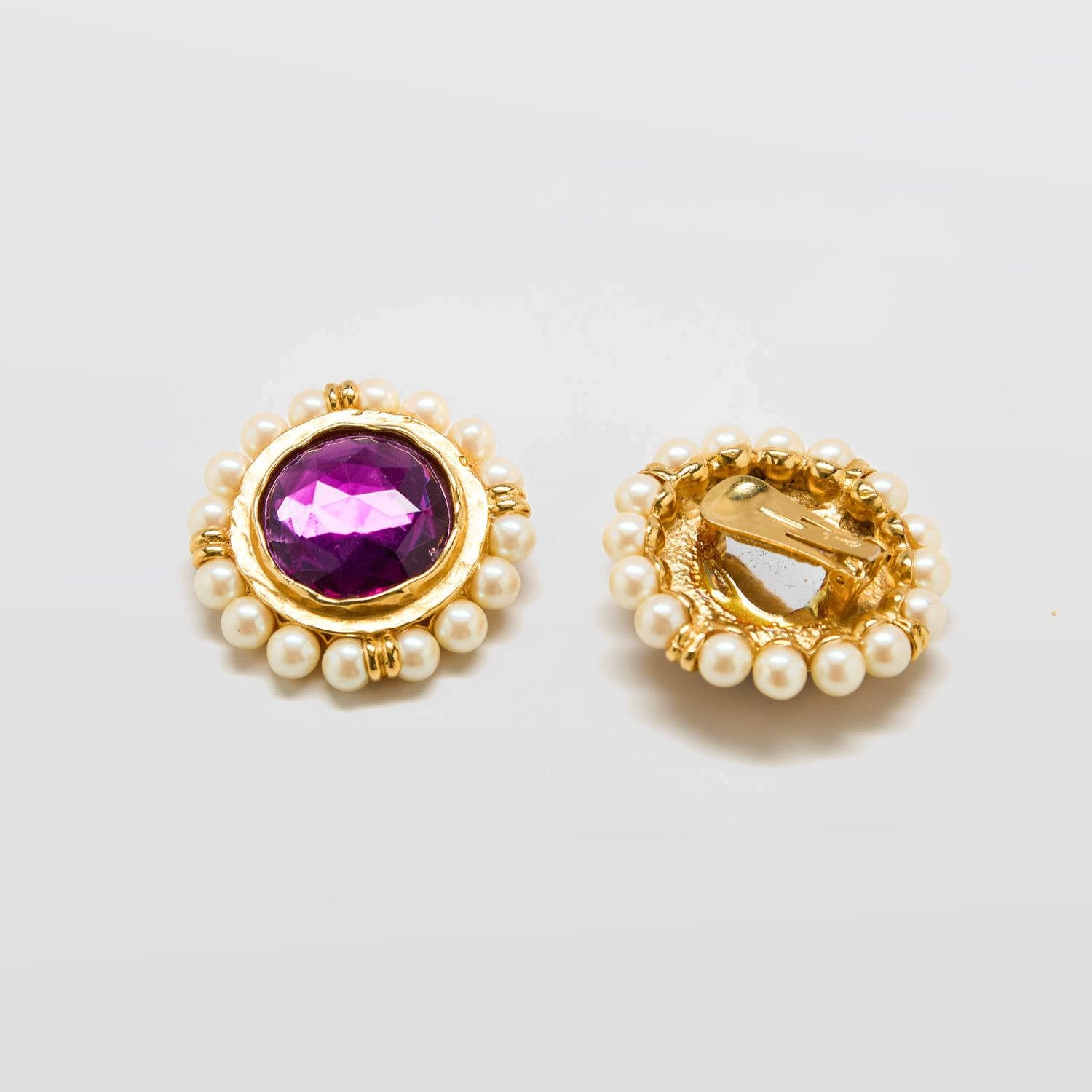 Vintage Blanca Purple Rhinestone and Pearl Earrings - Admiral Row