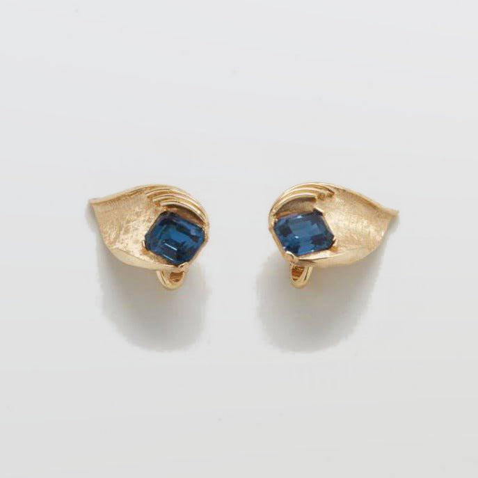 Vintage Blue Trifari Leaf Earrings - Admiral Row