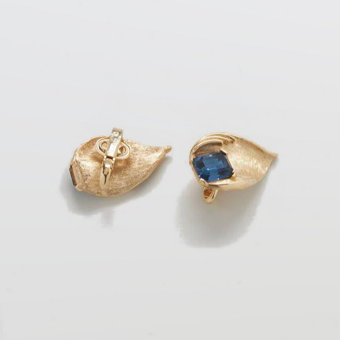 Vintage Blue Trifari Leaf Earrings - Admiral Row