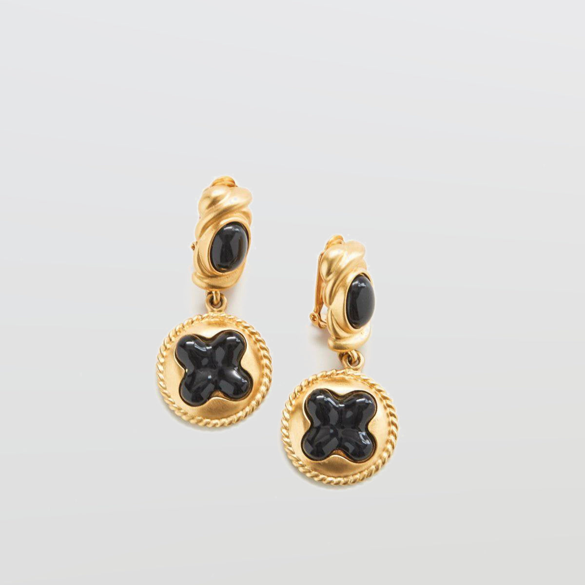 Vintage Essex Black and Gold Medallion Earrings - Admiral Row