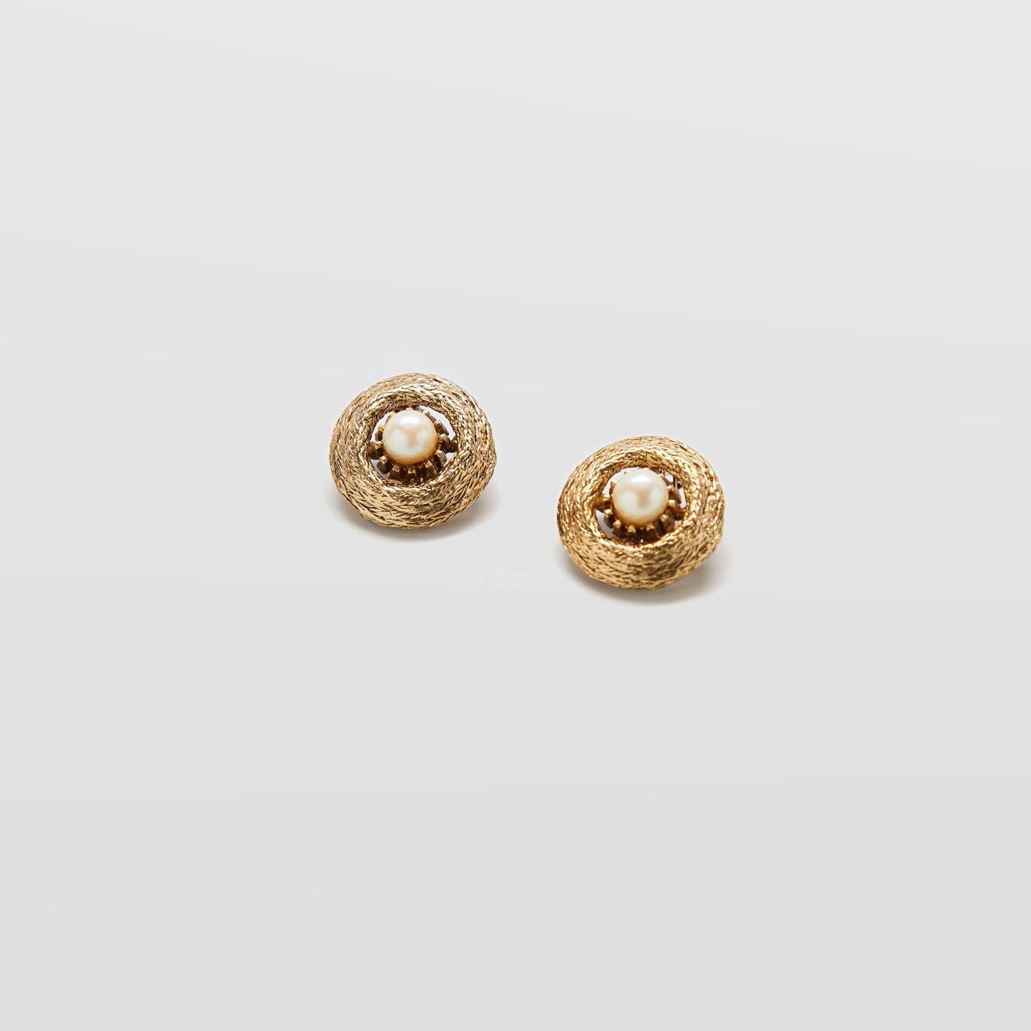 Vintage Gold and Pearl Textured Clip-on Earrings - Admiral Row
