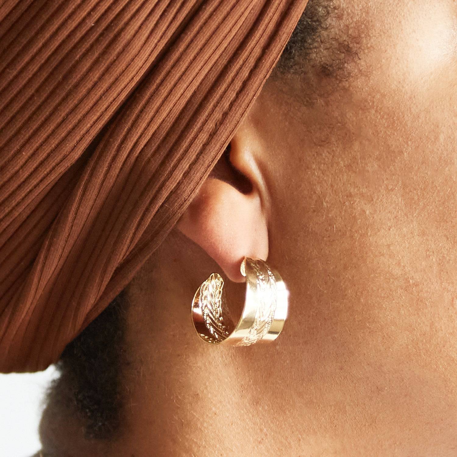 Vintage Gold Embossed Wide Hoop Earrings - Admiral Row