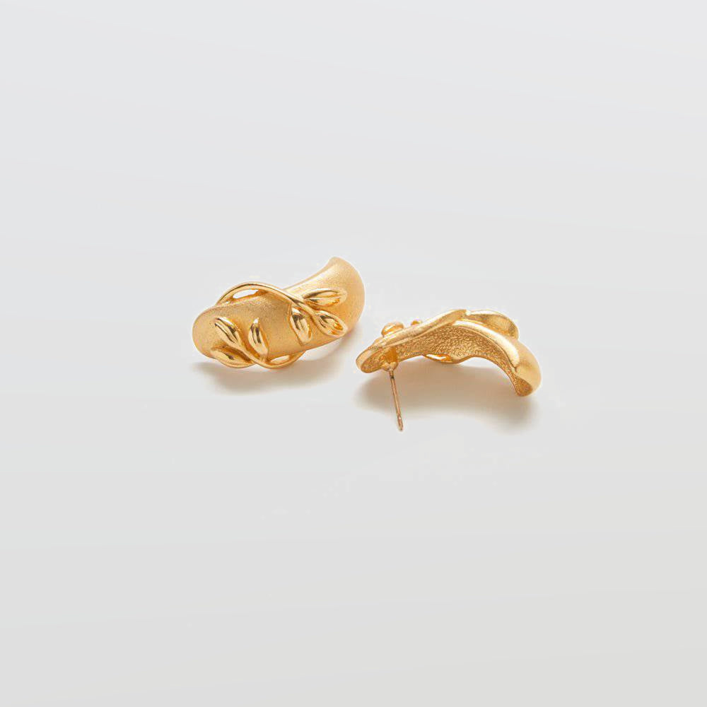 Vintage Gold Oval Leaf Hoop Earrings - Admiral Row