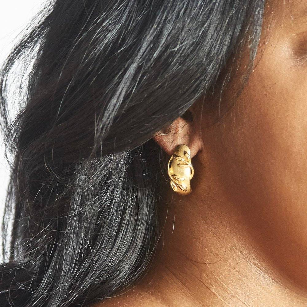 Vintage Gold Oval Leaf Hoop Earrings - Admiral Row