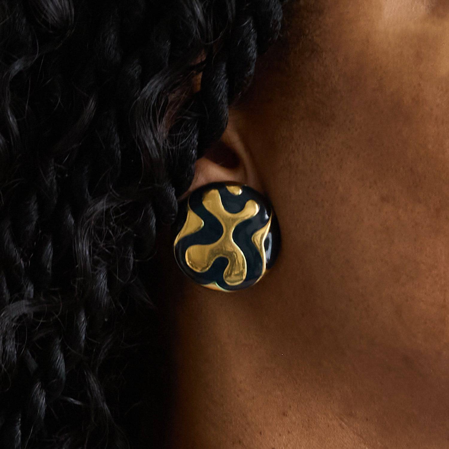 Vintage Monet Abstract Black and Gold Earrings - Admiral Row