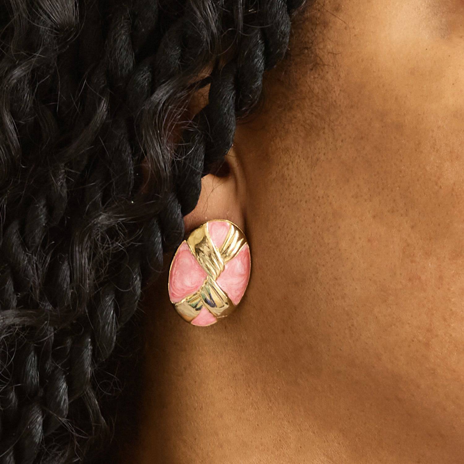 Vintage Pink and Gold Ribbon Earrings - Admiral Row