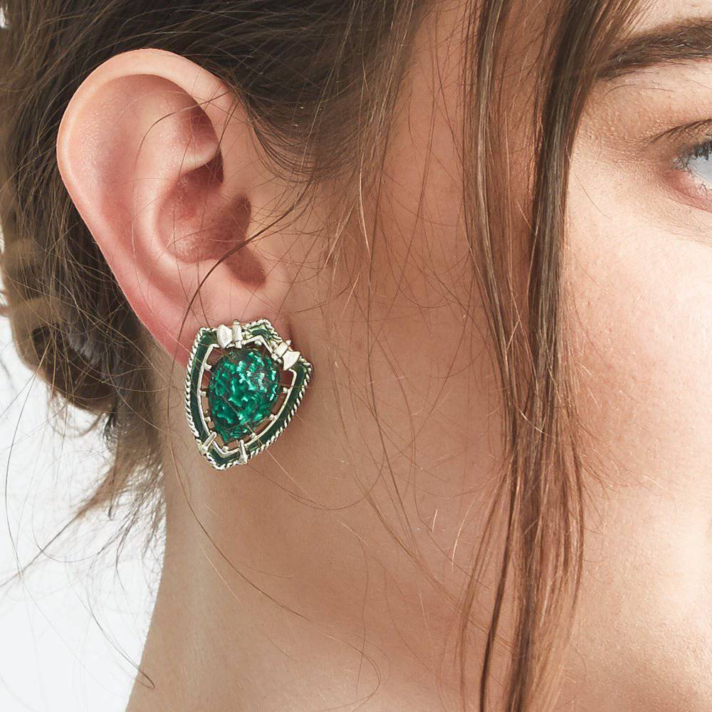 Vintage Silver and Green Shield Earrings - Admiral Row